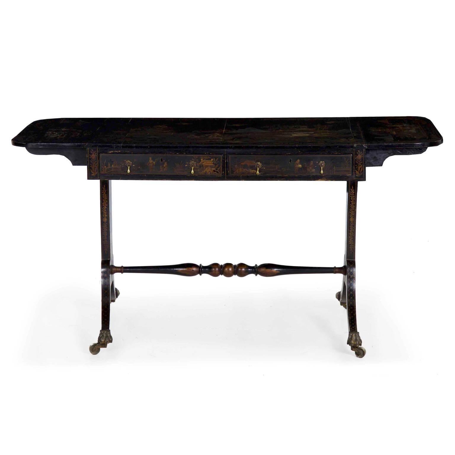 Brass 19th Century English Regency Chinoiserie Decorated Sofa Table