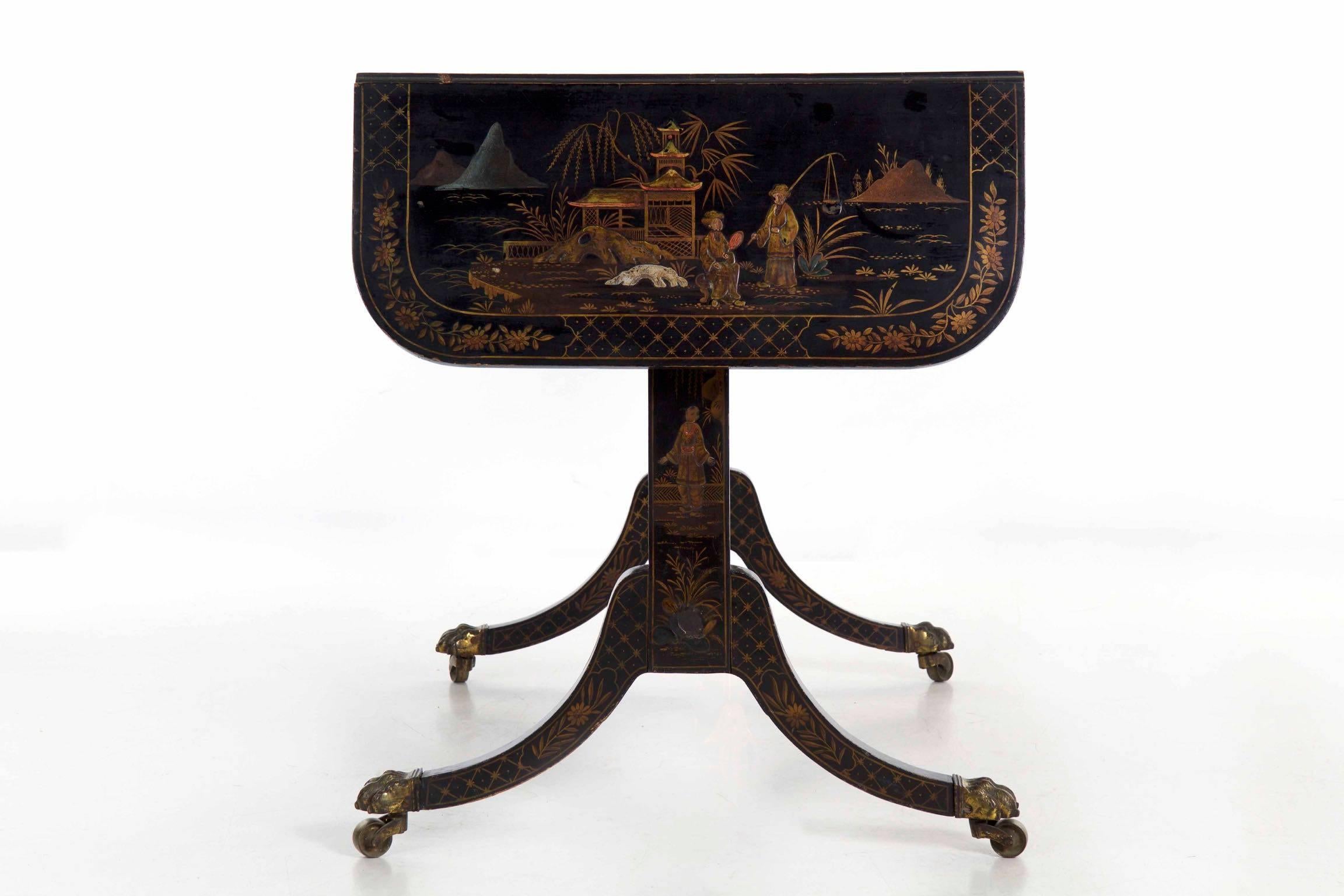 19th Century English Regency Chinoiserie Decorated Sofa Table 1