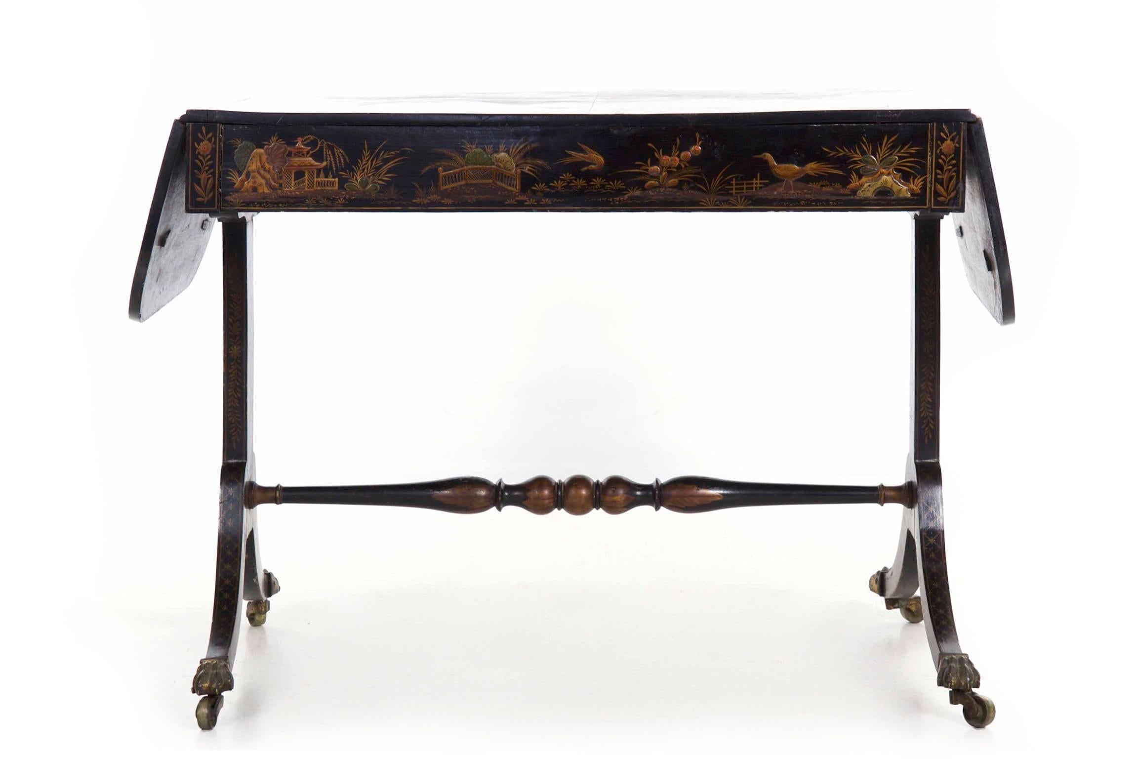 19th Century English Regency Chinoiserie Decorated Sofa Table 2