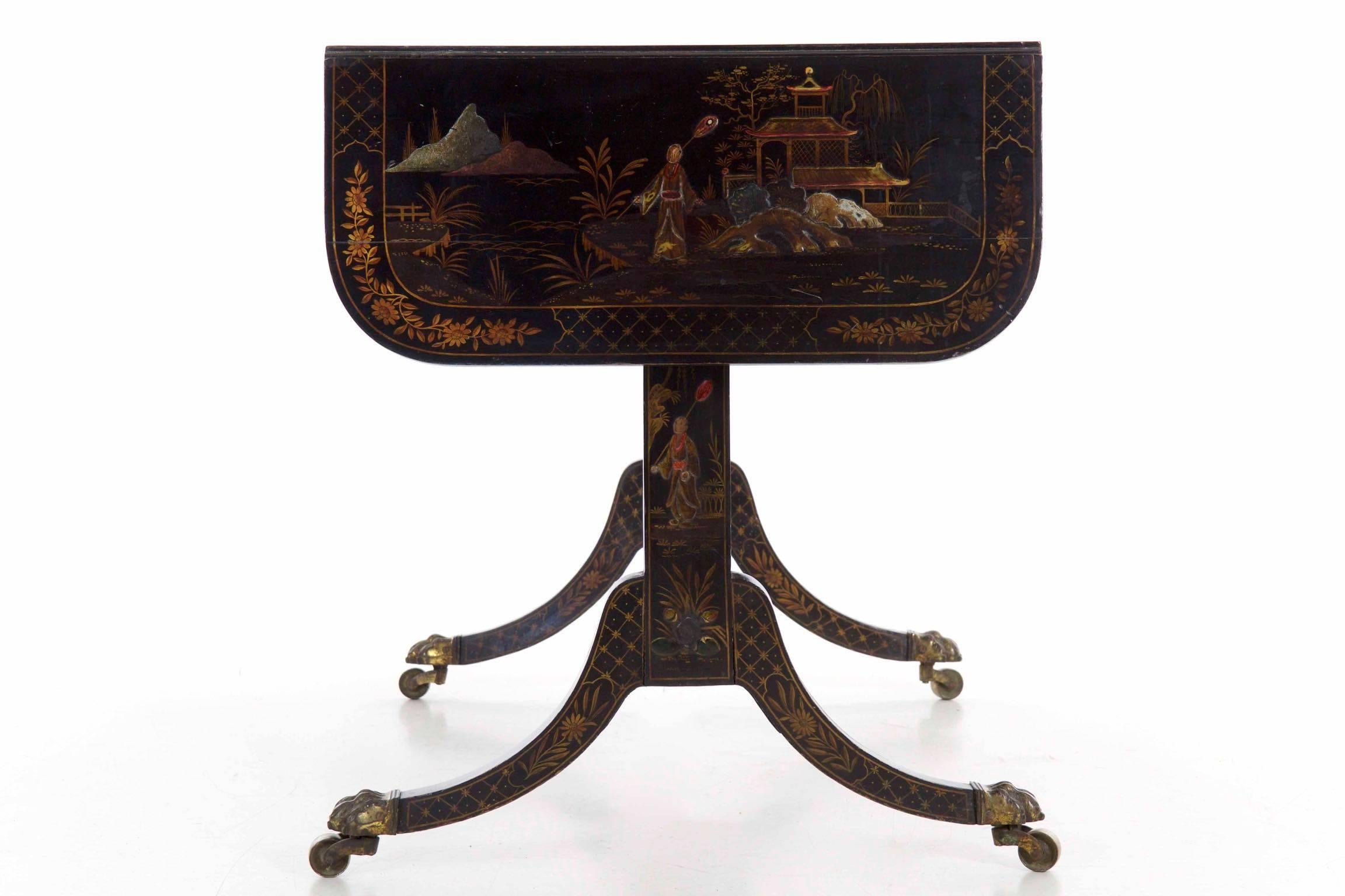 19th Century English Regency Chinoiserie Decorated Sofa Table 3