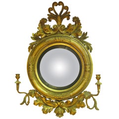 Miroir à yeux de taureau convexe en bois doré de style Régence anglaise du XIXe siècle