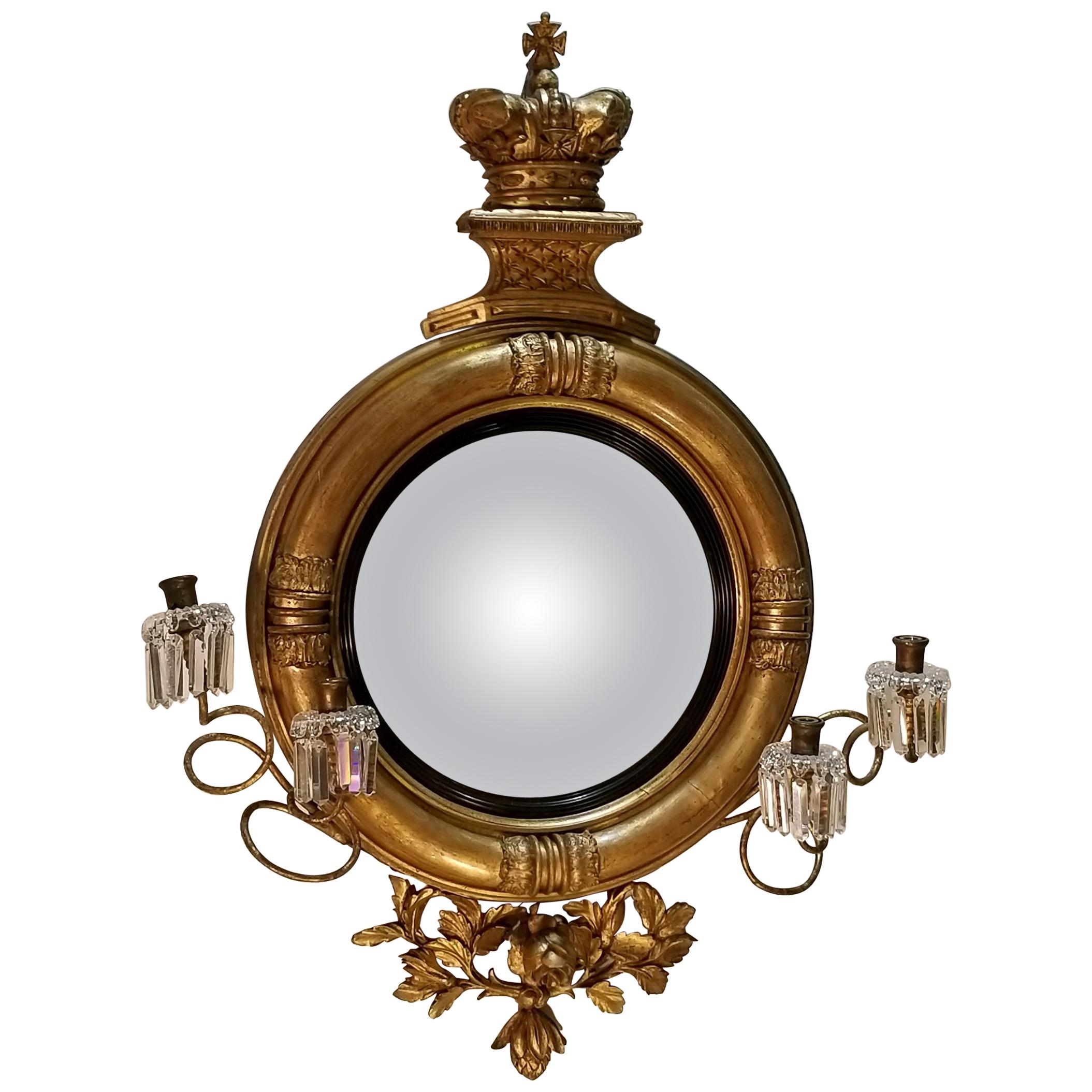 Englisches konvexer Regency-Glas mit Girandole-Armen aus dem 19. Jahrhundert