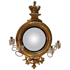 Englisches konvexer Regency-Glas mit Girandole-Armen aus dem 19. Jahrhundert