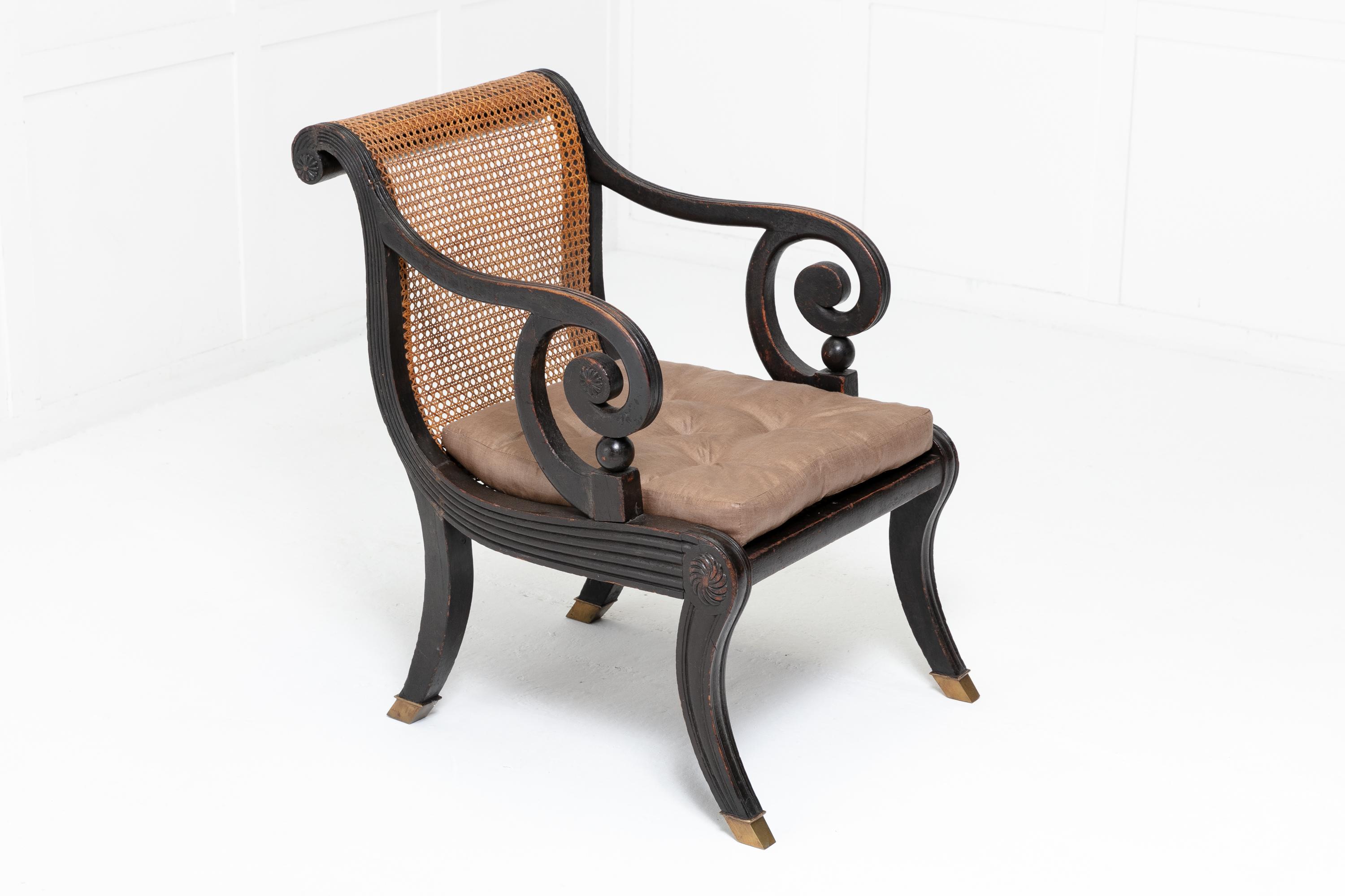 Ebonized 19th Century English Regency Ebonised Library Chair