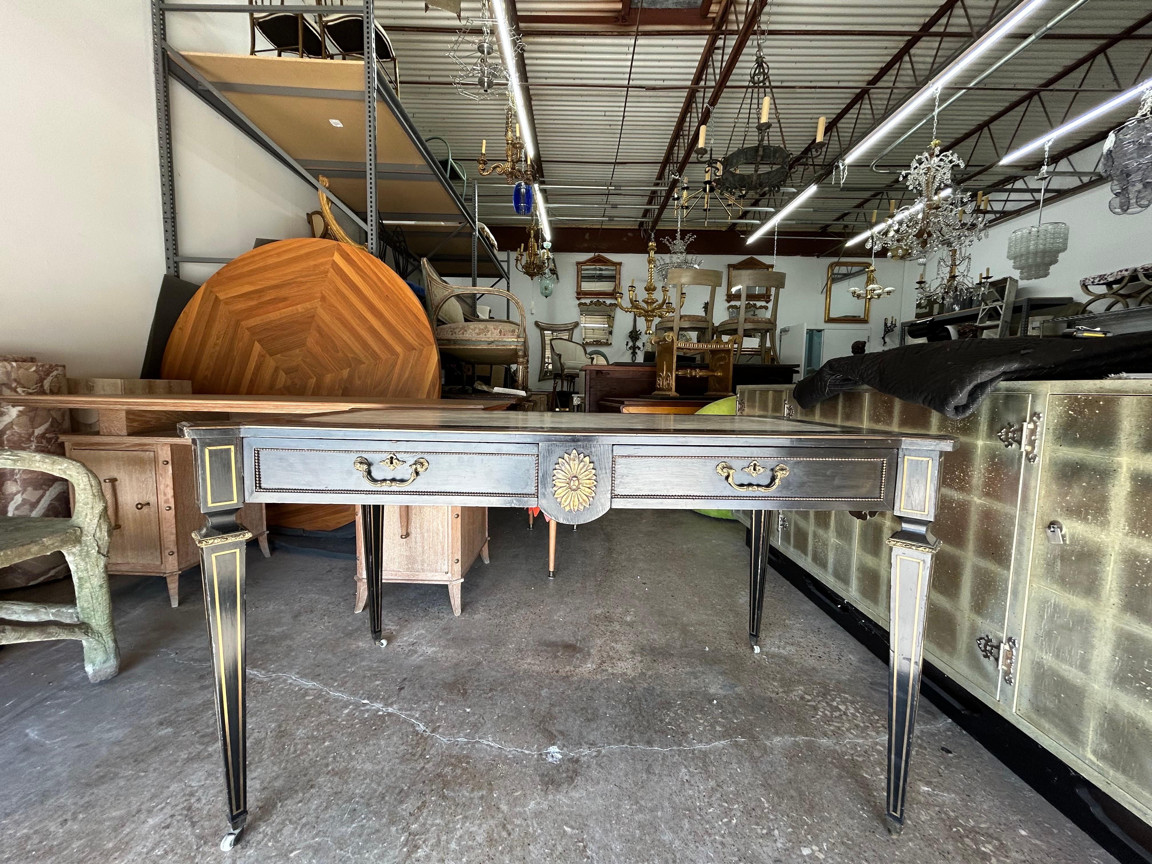 19th Century English Regency Ebonized Desk In Good Condition For Sale In Houston, TX