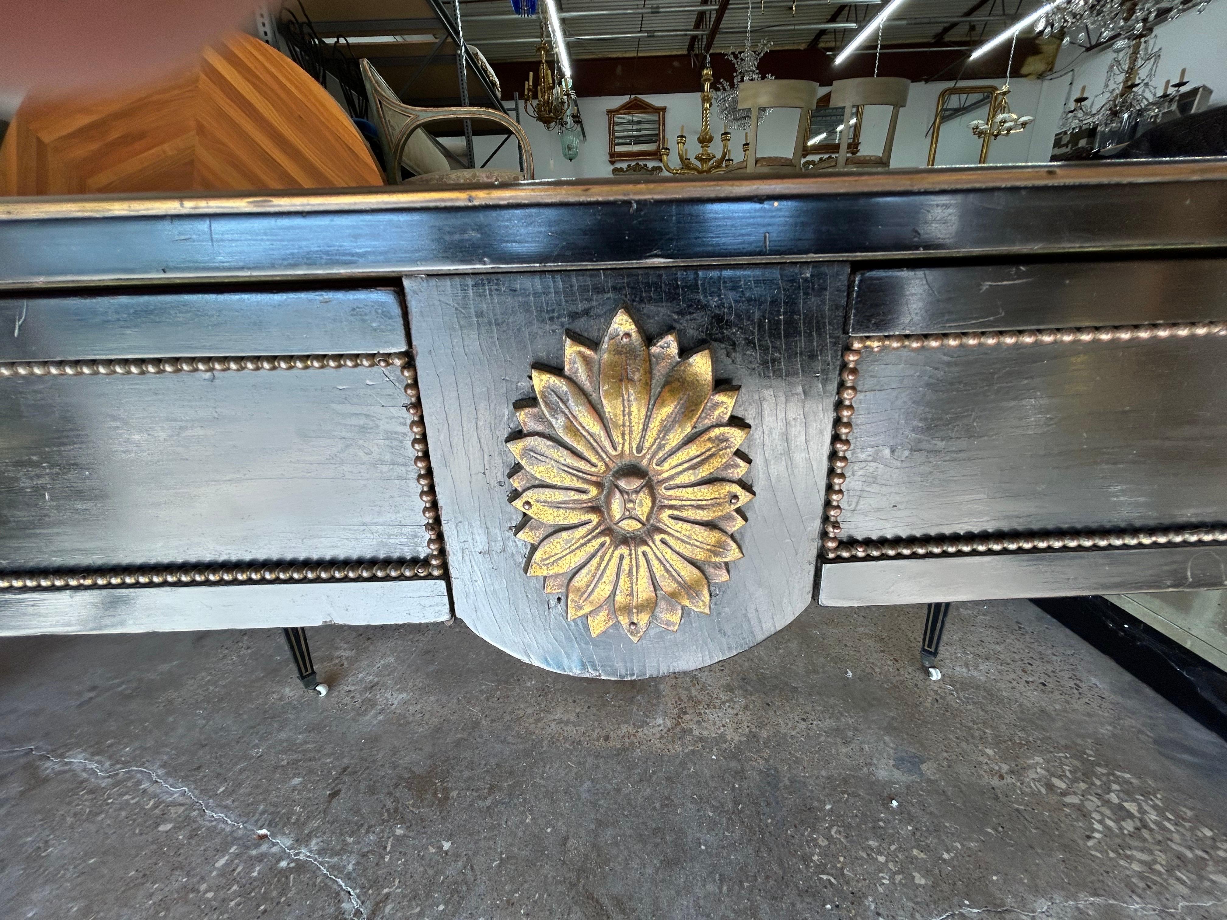 Bronze 19th Century English Regency Ebonized Desk For Sale