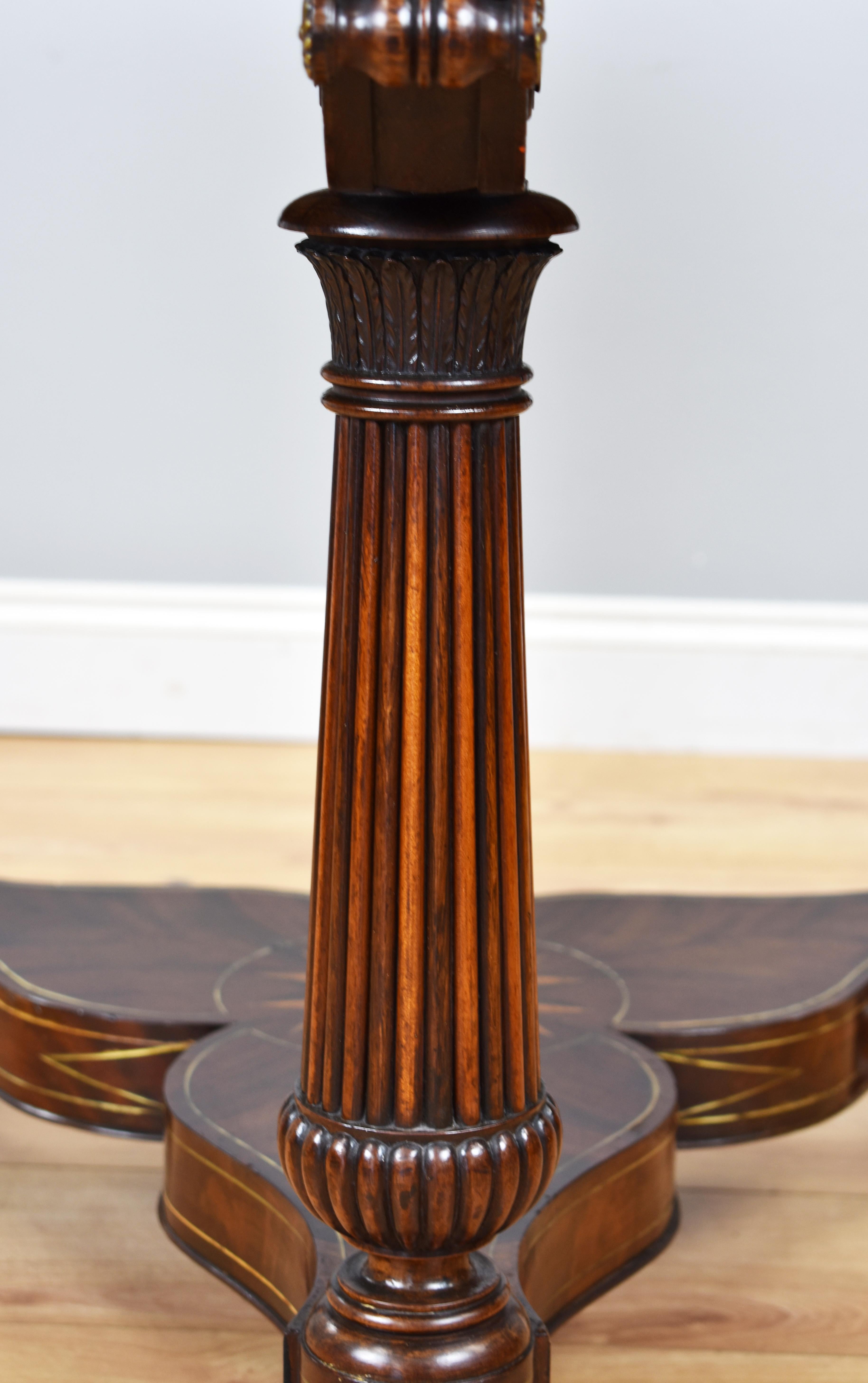 19th Century English Regency Flame Mahogany Brass Inlaid Drum Table For Sale 3