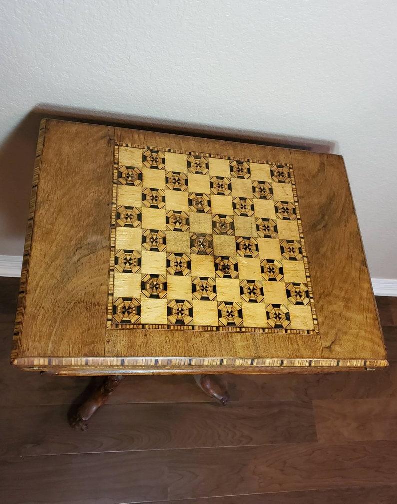 Leather 19th Century English Regency Flip Top Chessboard Games Table For Sale