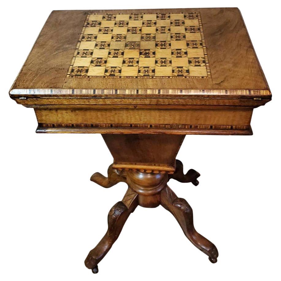 Table de jeu d'échecs Regency anglaise du 19ème siècle avec plateau rabattable
