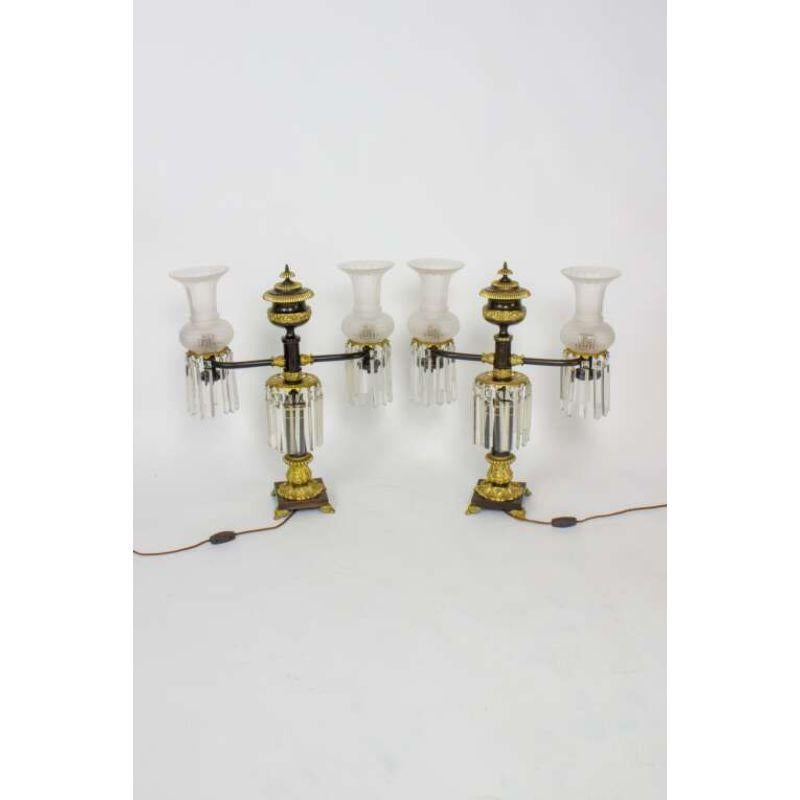 Paire de lampes Regency anglaises du 19ème siècle en bronze patiné et doré à l'agate en vente 4