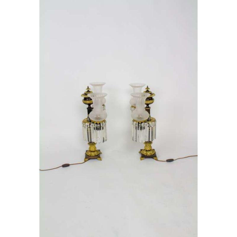 Paire de lampes Regency anglaises du 19ème siècle en bronze patiné et doré à l'agate en vente 5