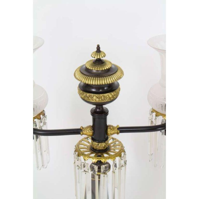 Paire de lampes Regency anglaises du 19ème siècle en bronze patiné et doré à l'agate en vente 3