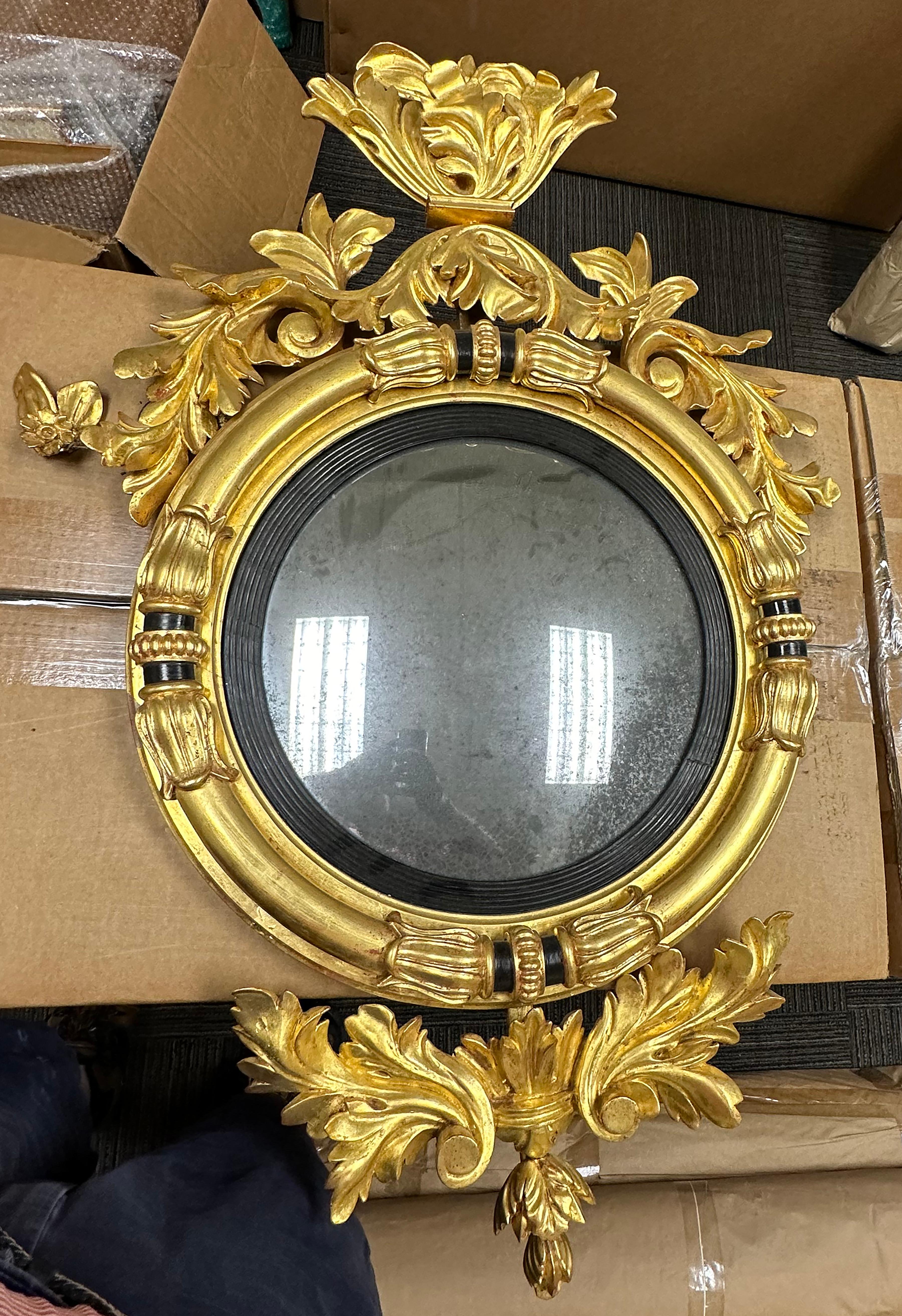 19th Century English Regency Giltwood Convex Mirror For Sale 7
