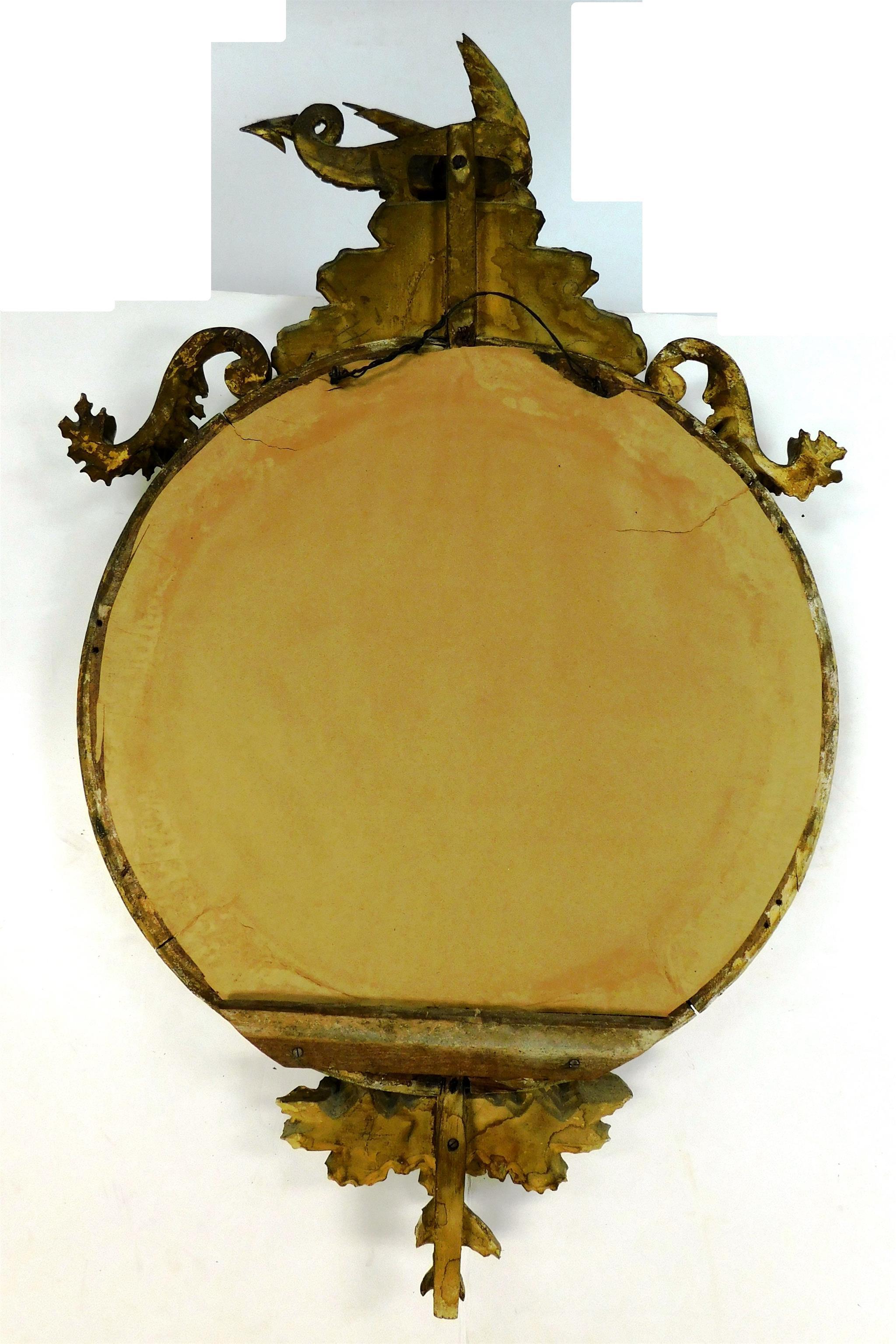 19th Century Carved Giltwood Convex Mirror In Fair Condition For Sale In New York, NY