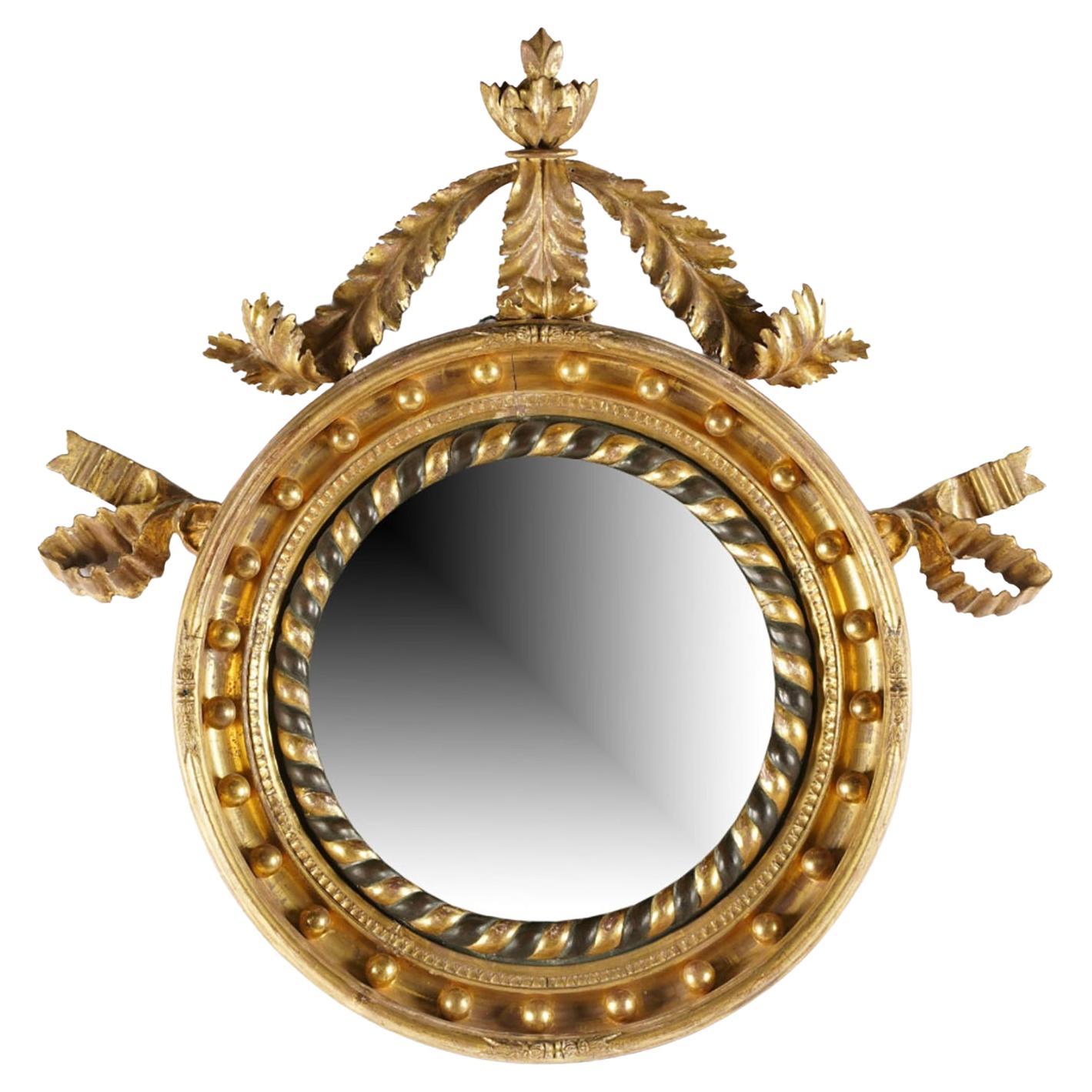 19th Century English Regency Giltwood Convex Wall Mirror