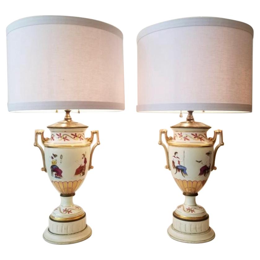 19th Century English Regency Grecian Style Urns Converted to Lamps For Sale