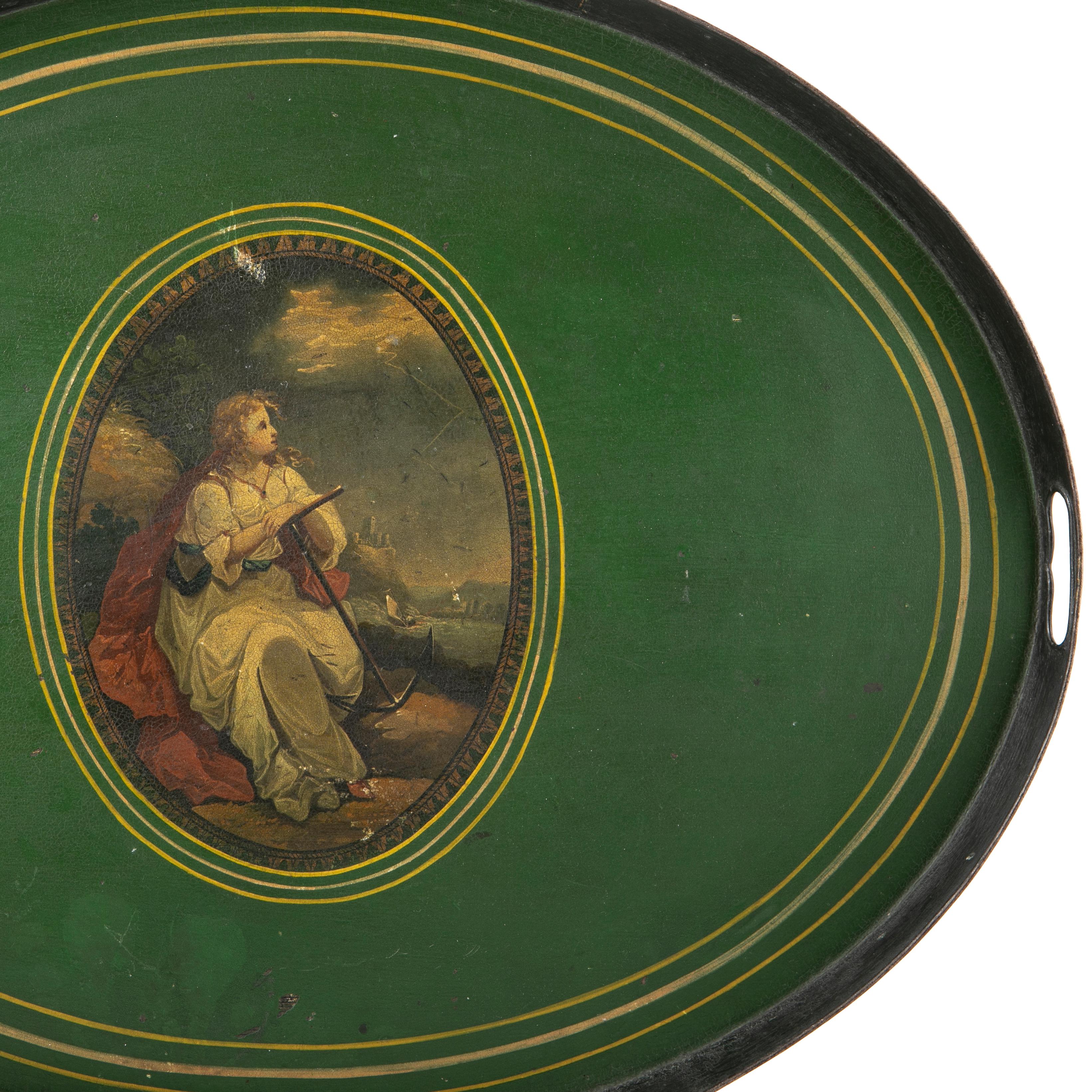 Antique 19th Century English Regency Hand Painted Tole Tray In Good Condition For Sale In Kastrup, DK