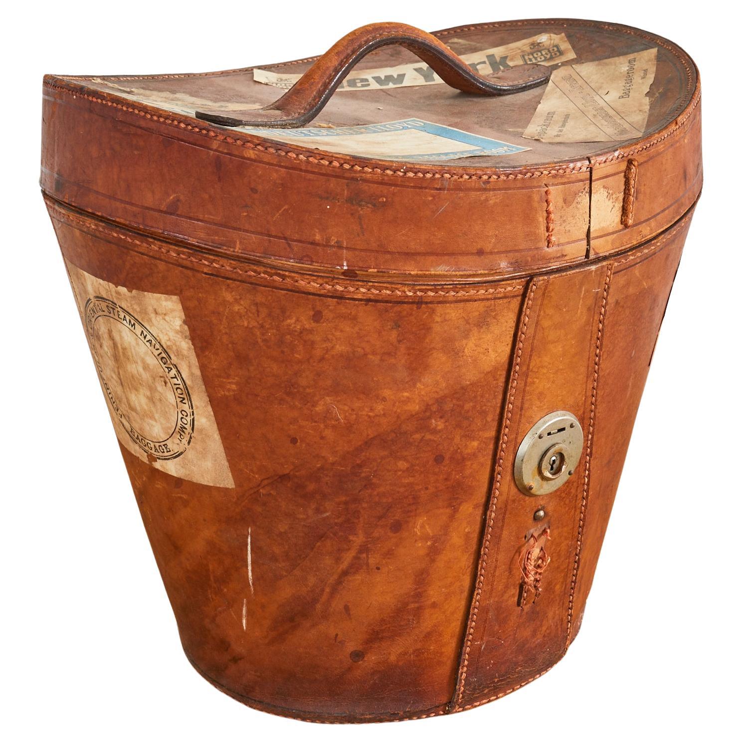 Mid-19th Century French Oval Pigskin Leather Top Hat Box from Paris -  Country French Interiors