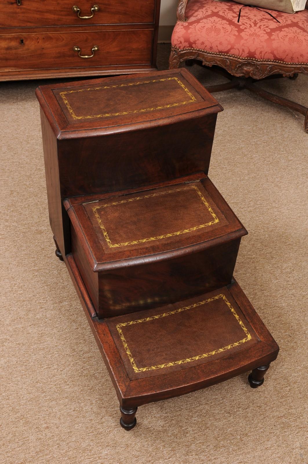  19th Century English Regency Library Steps in Mahogany with Embossed Leather For Sale 6