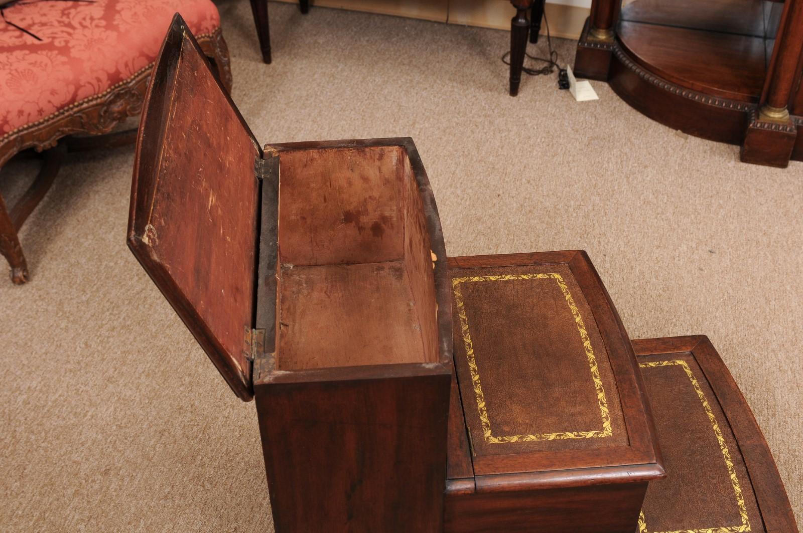  19th Century English Regency Library Steps in Mahogany with Embossed Leather For Sale 7