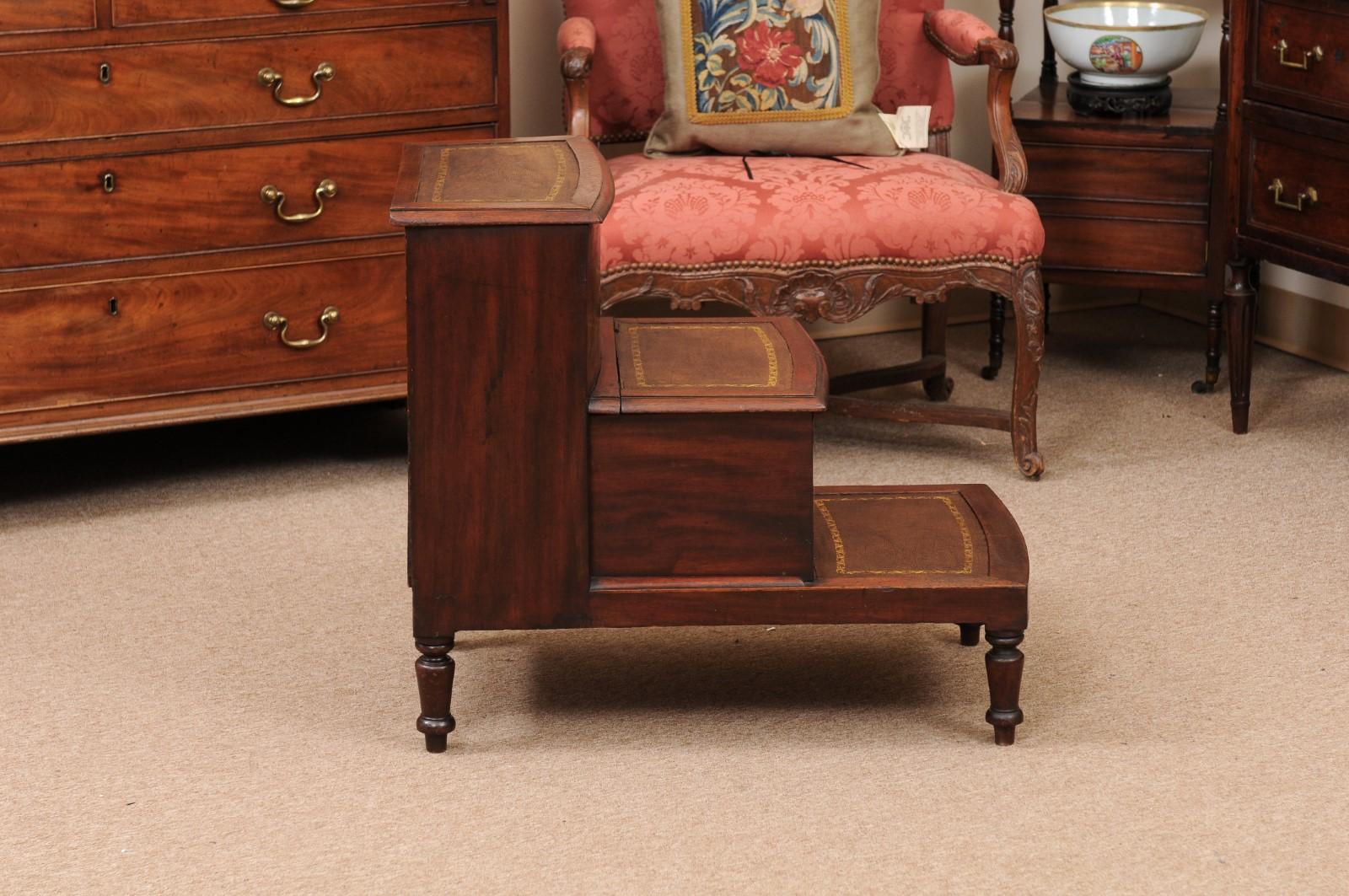  19th Century English Regency Library Steps in Mahogany with Embossed Leather For Sale 8