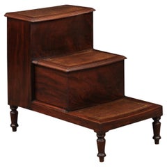  19th Century English Regency Library Steps in Mahogany with Embossed Leather