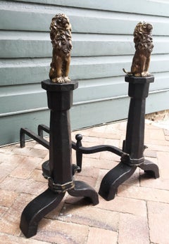 19th Century English Regency Lion Andirons