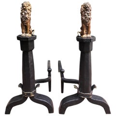 19th Century English Regency Lion Andirons