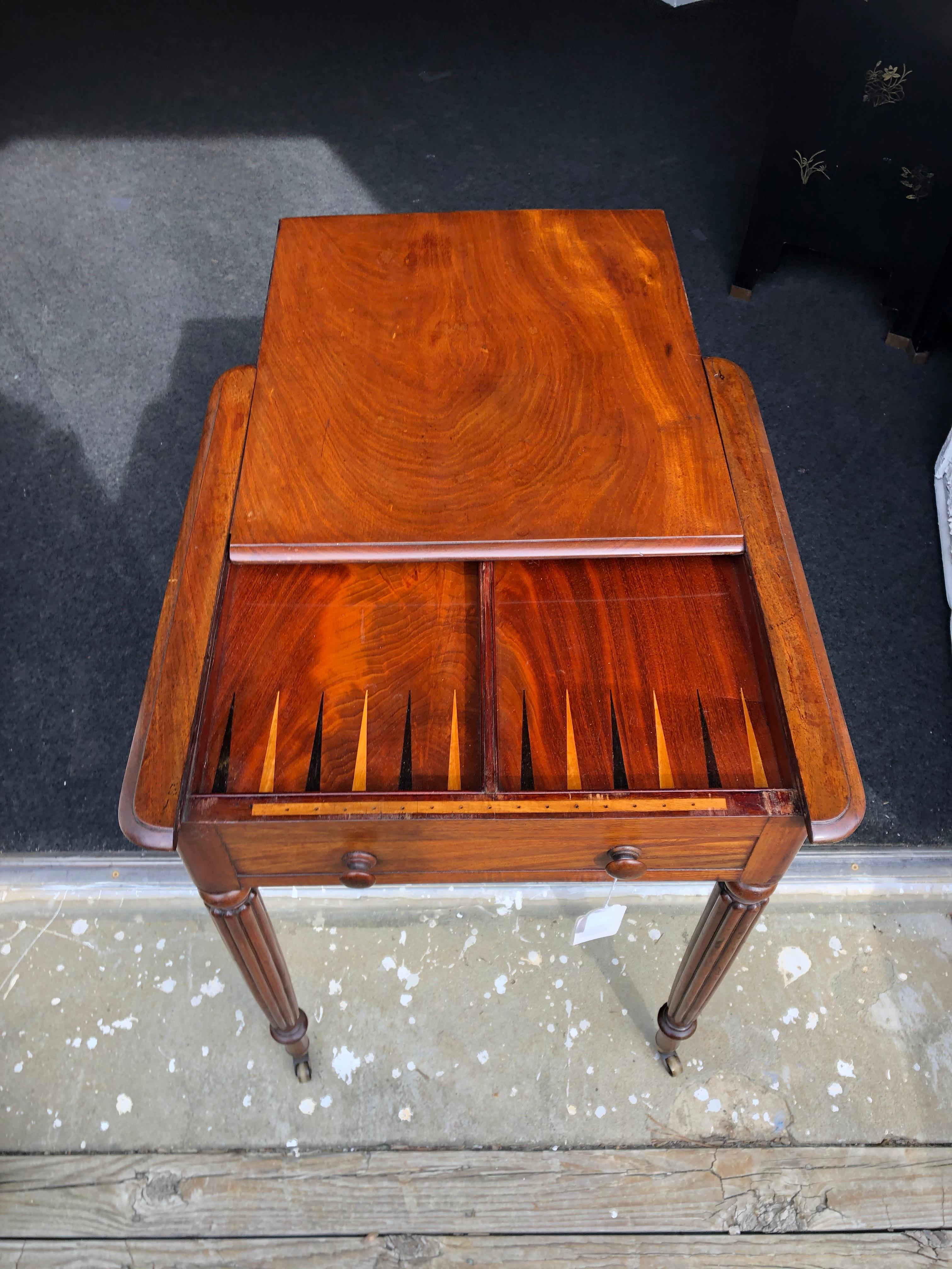 19th Century English Regency Mahogany Backgammon Table In Good Condition For Sale In Charleston, SC