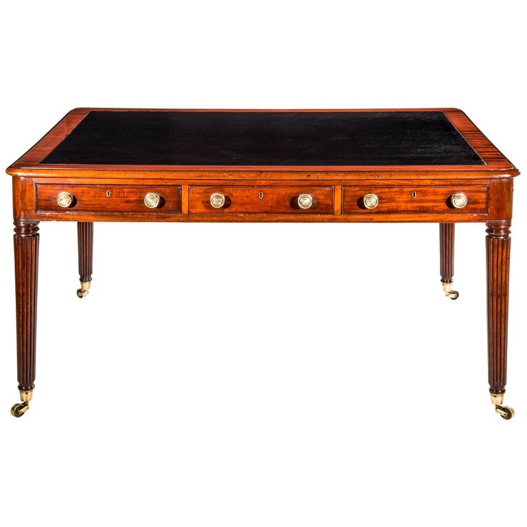 19th Century English Regency Mahogany Black Leather Top Writing Table Or Desk