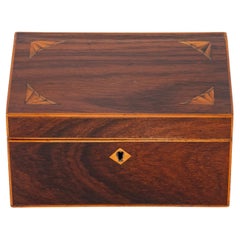 Englische Regency-Mahagoni-Schachtel aus dem 19. Jahrhundert mit Seidenholz-Intarsien