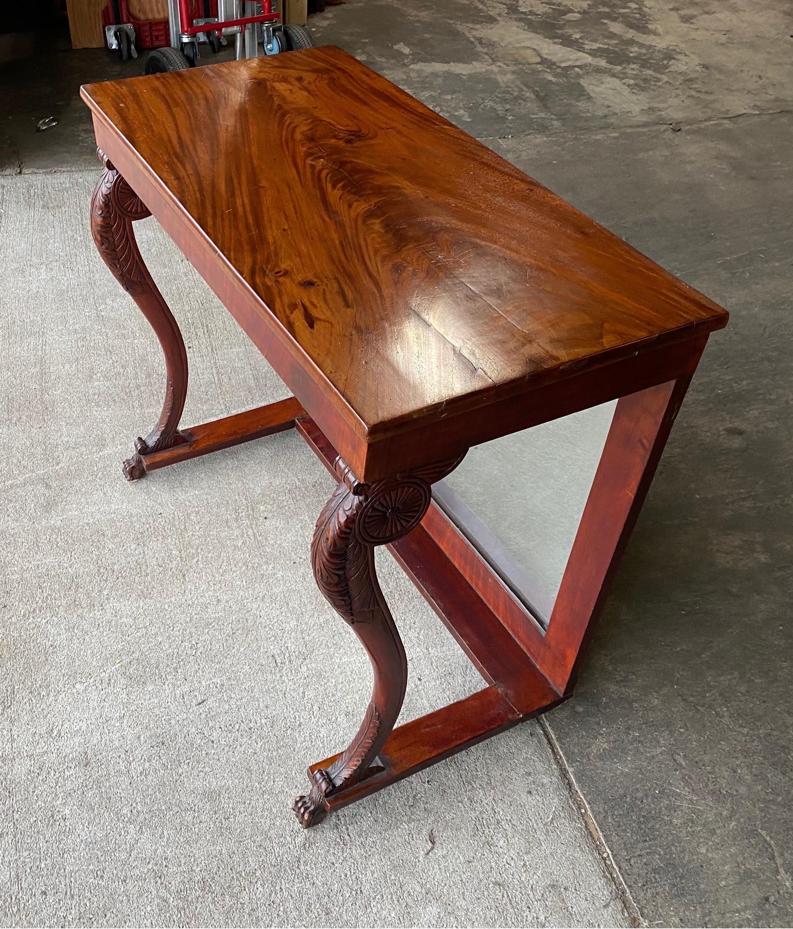 19th century English Regency Mahogany Console with Paw Feet In Good Condition For Sale In Charleston, SC