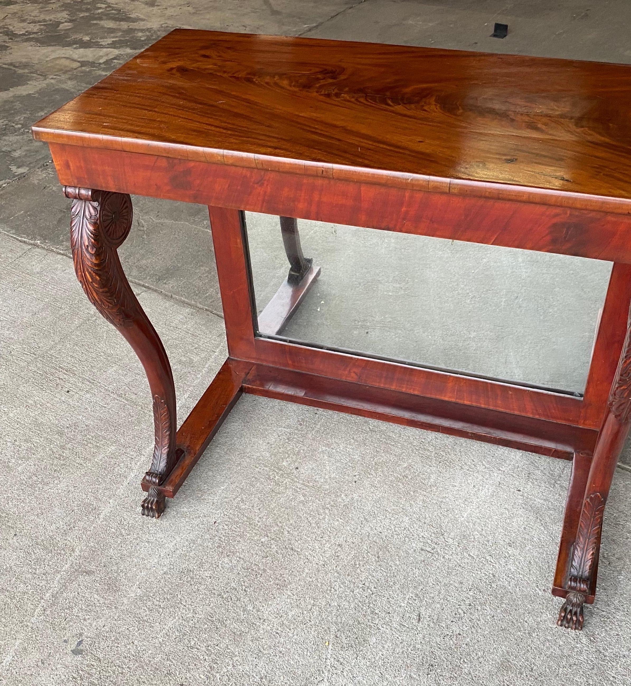 19th Century 19th century English Regency Mahogany Console with Paw Feet For Sale