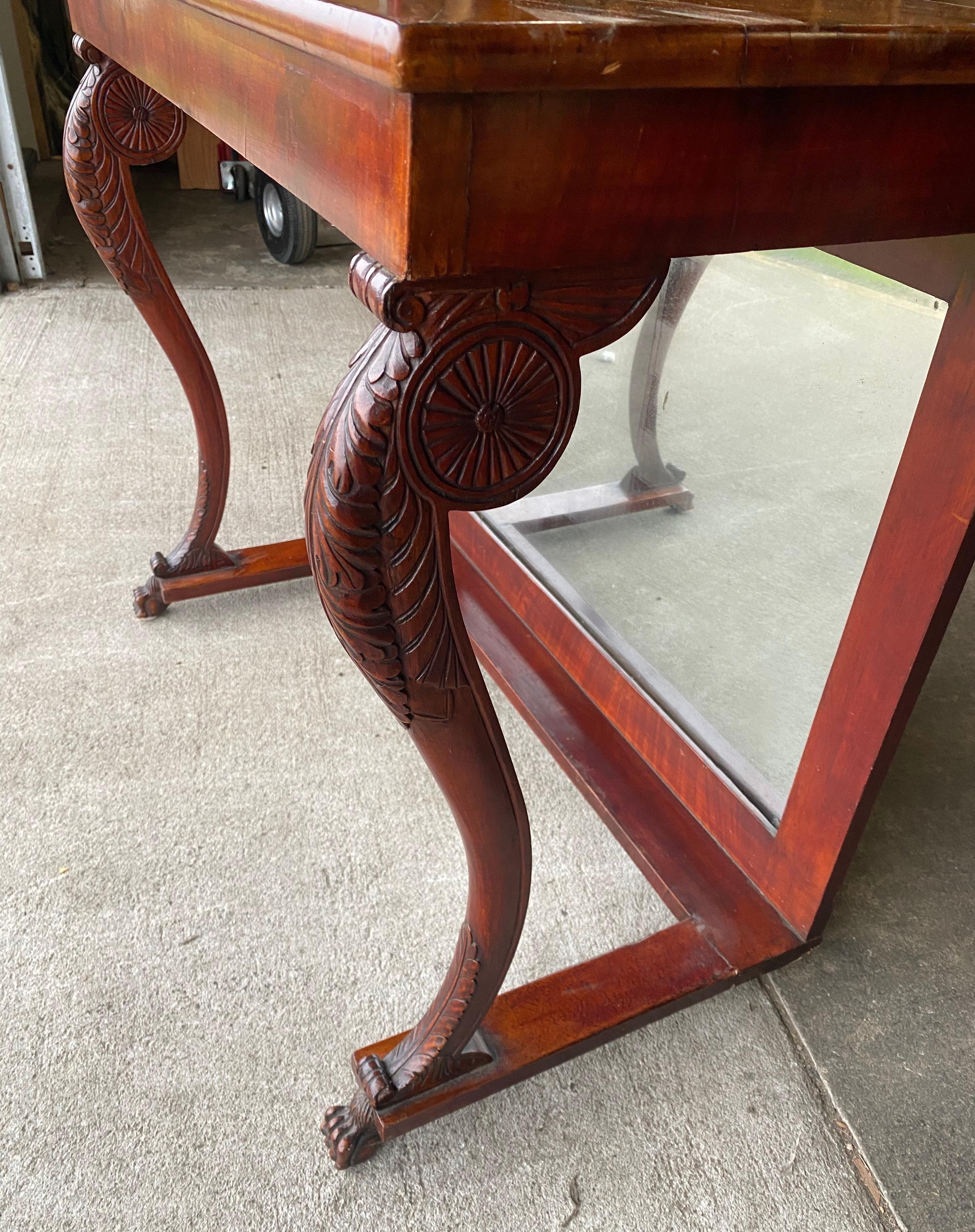Mirror 19th century English Regency Mahogany Console with Paw Feet For Sale