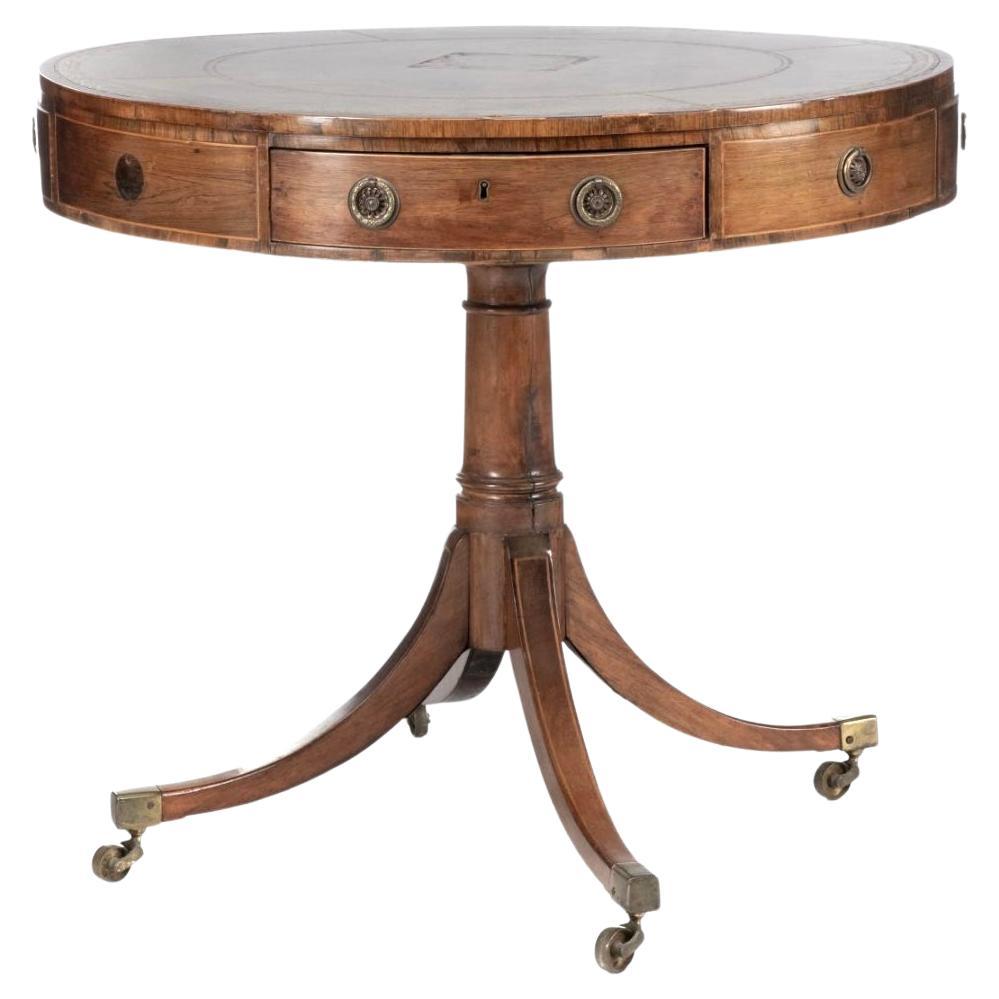 Mesa de tambor de caoba de la Regencia inglesa del siglo XIX