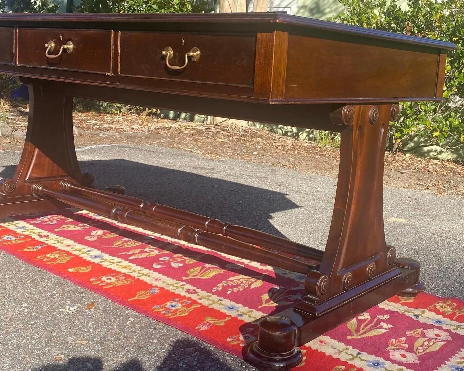 19th Century English Regency Mahogany Leather Top Writing Desk In Good Condition For Sale In Charleston, SC