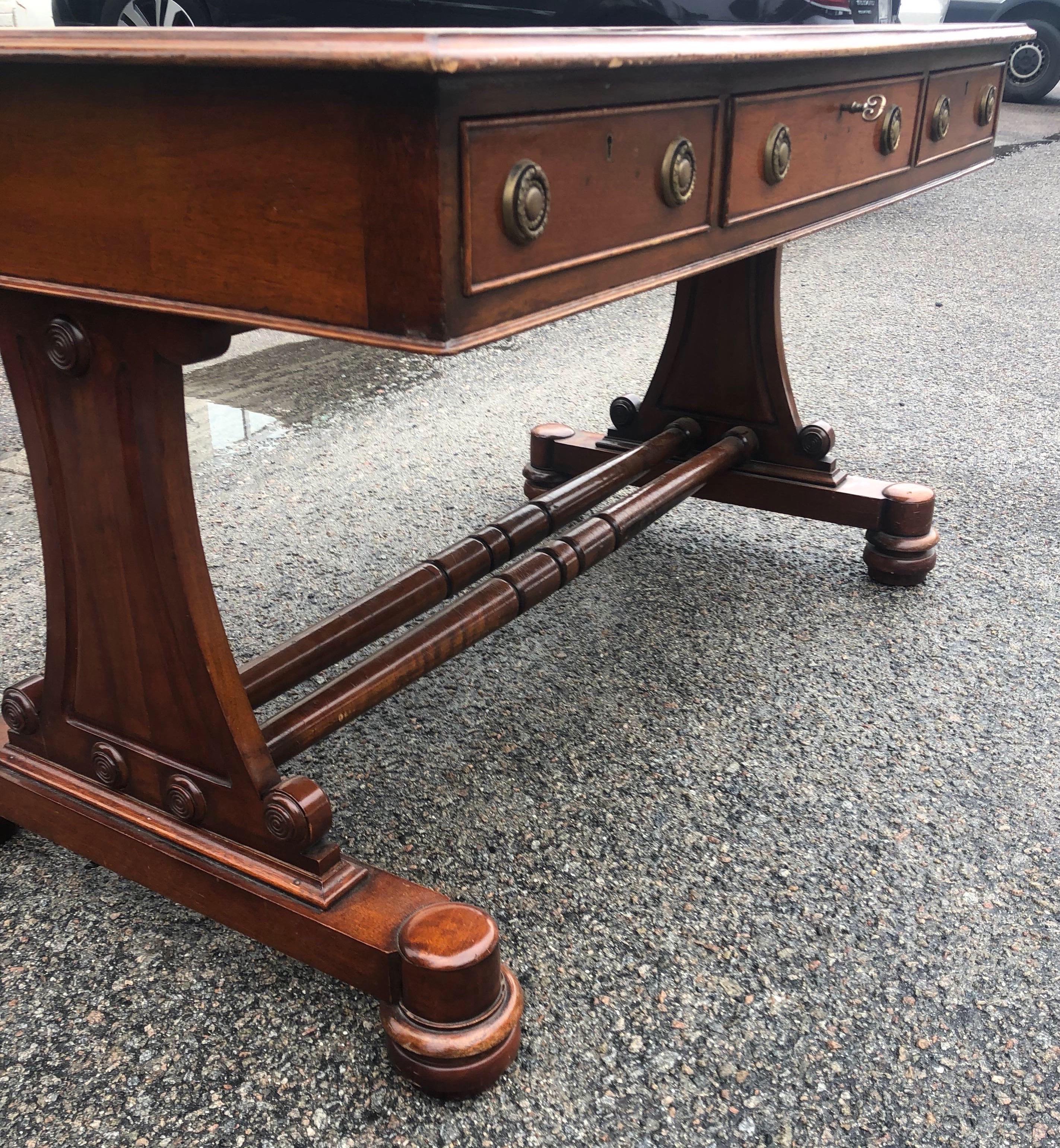 19th Century English Regency Mahogany Leather Top Writing Desk  1
