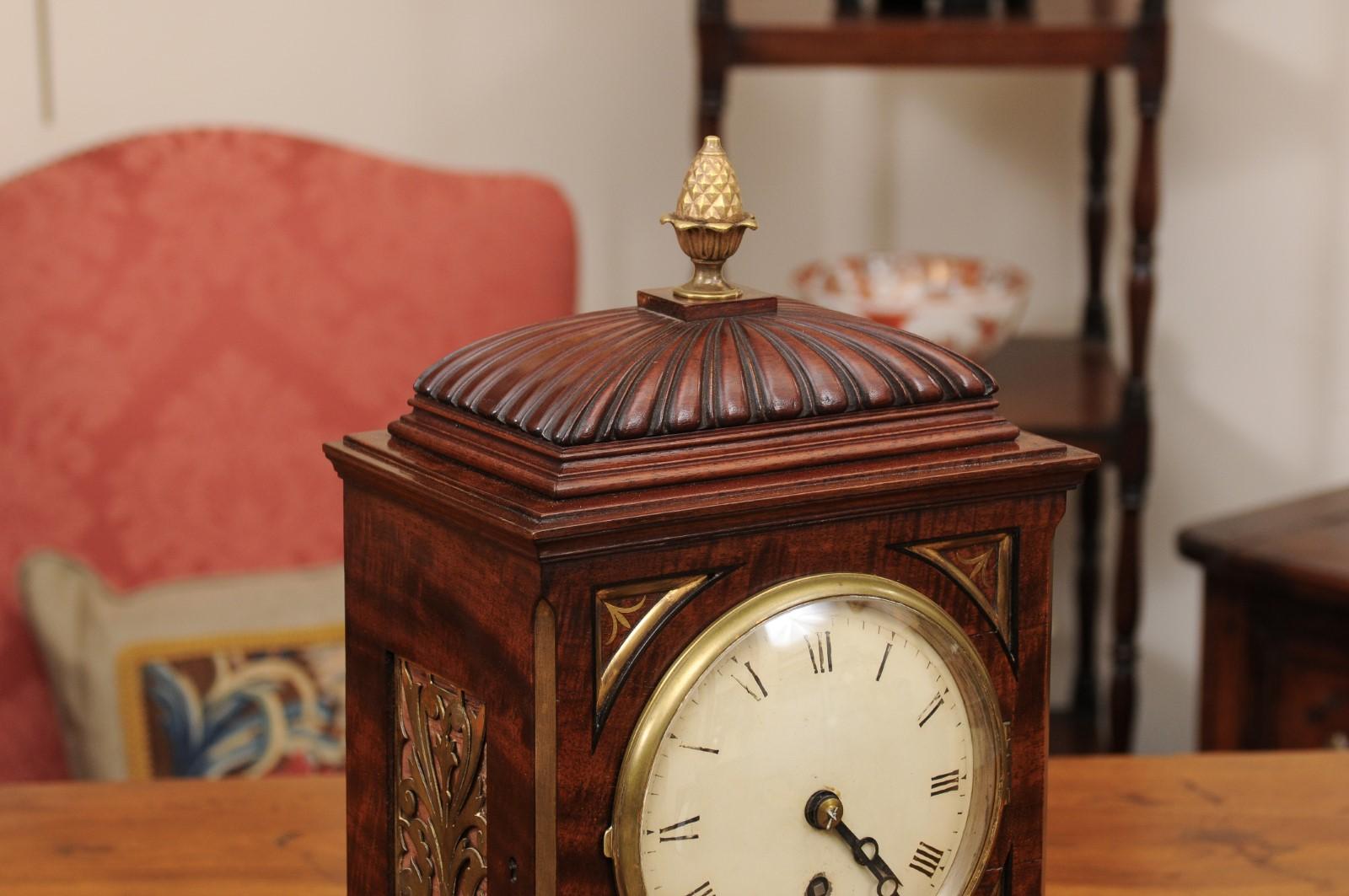 19th Century English Regency Mahogany Mantel Clock with Brass Inlay For Sale 10