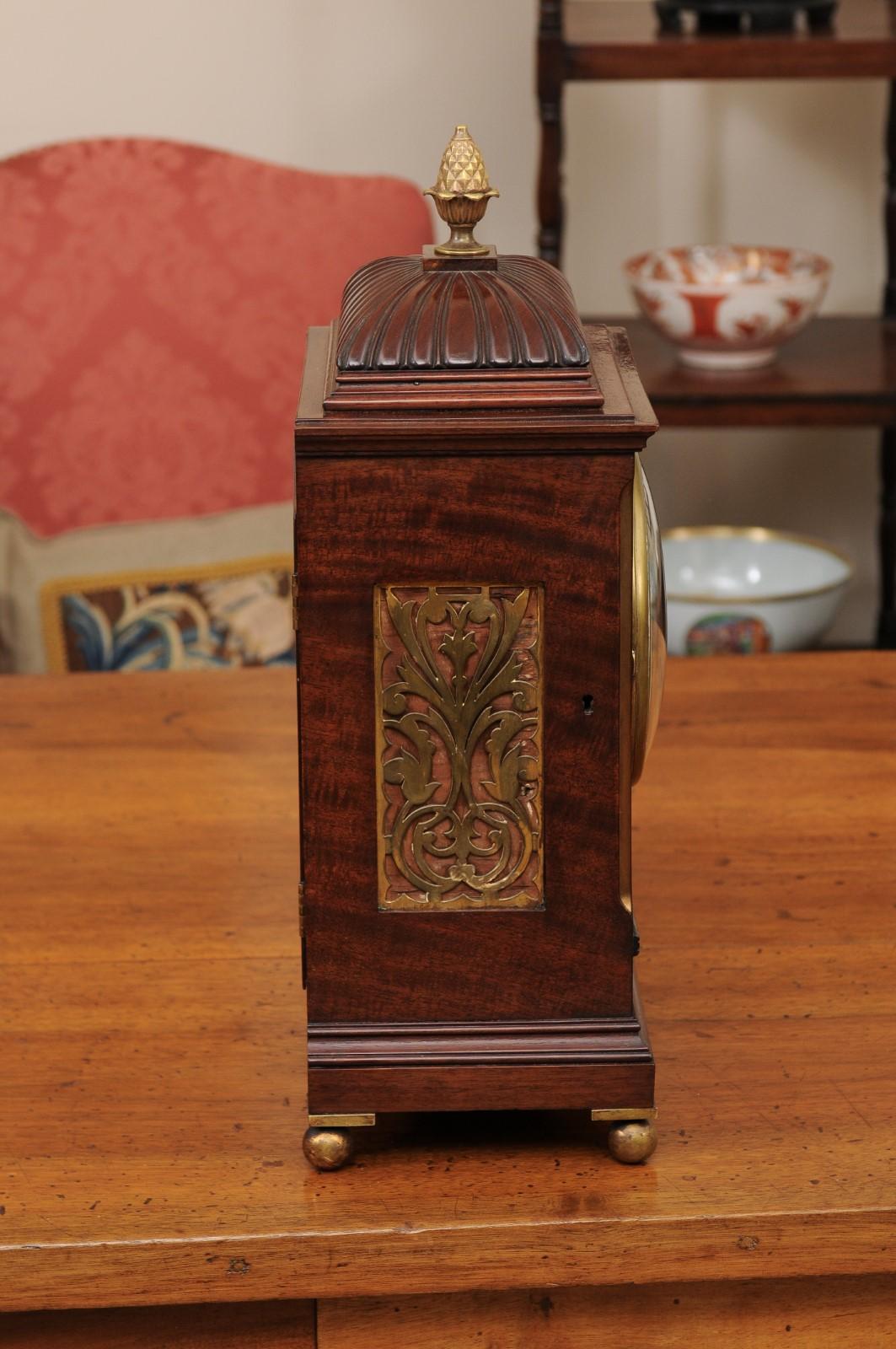 19th Century English Regency Mahogany Mantel Clock with Brass Inlay For Sale 1