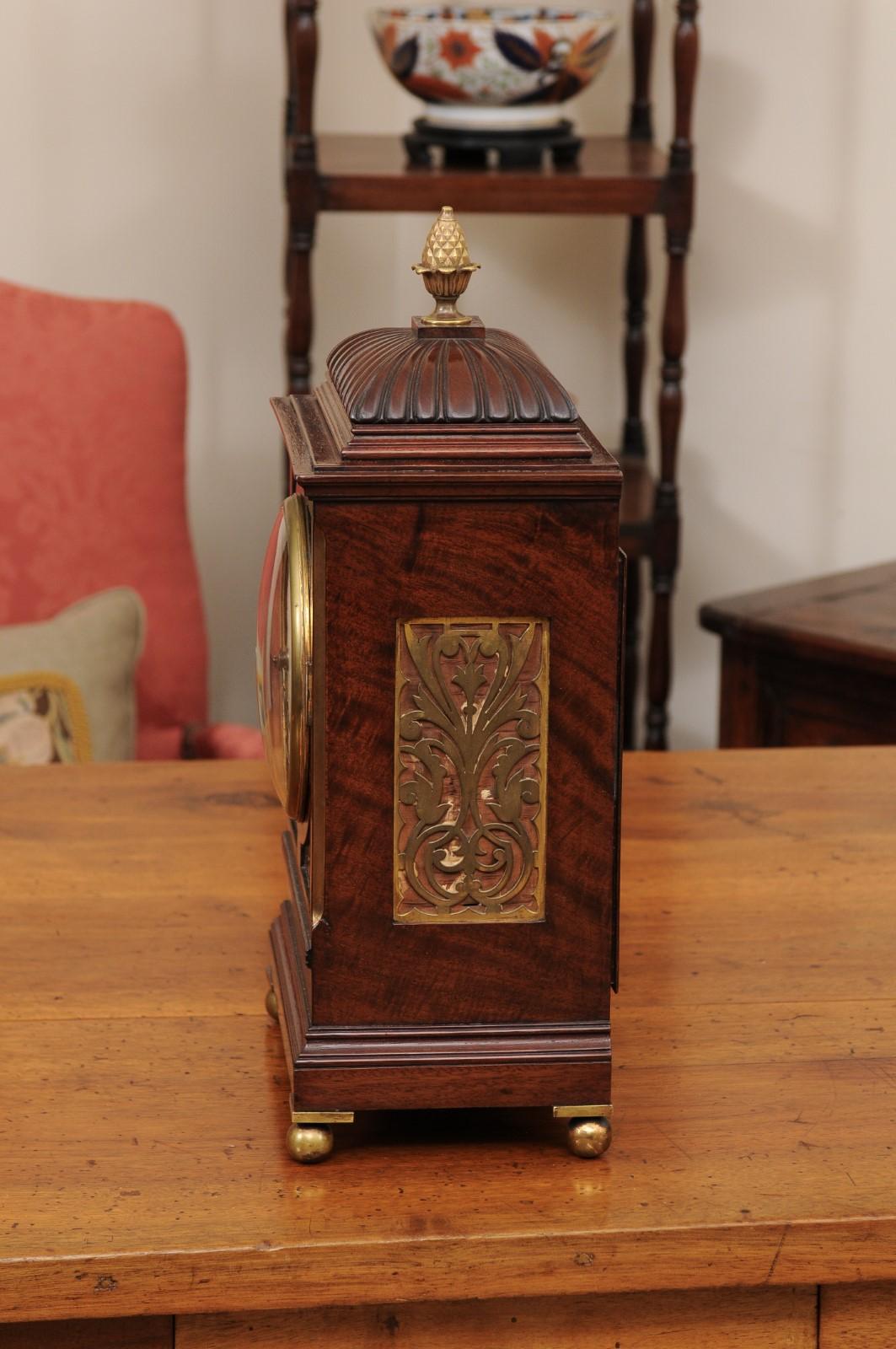 19th Century English Regency Mahogany Mantel Clock with Brass Inlay For Sale 5