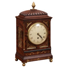 19th Century English Regency Mahogany Mantel Clock with Brass Inlay