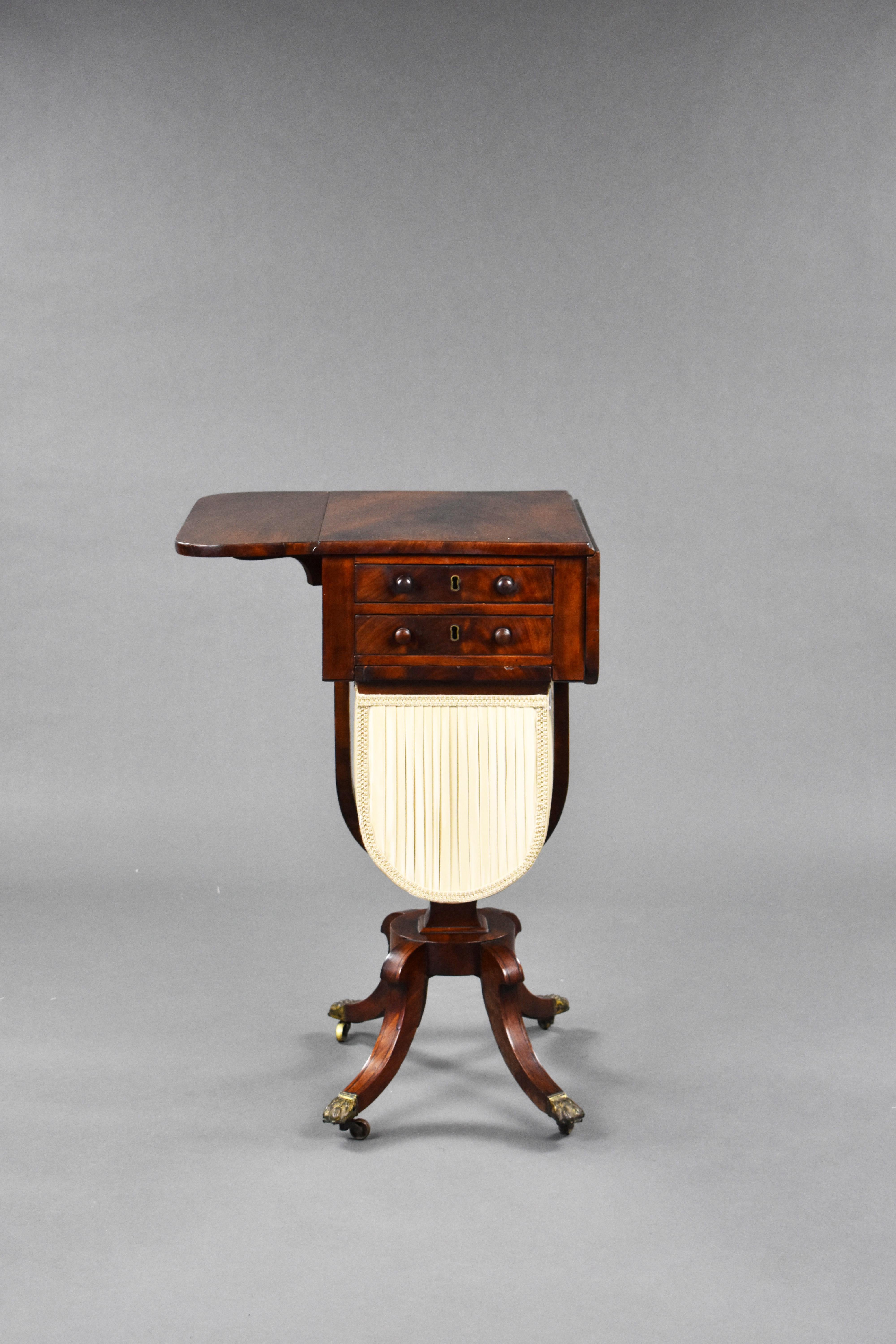 19th Century English Regency Mahogany Needlework Table For Sale 1