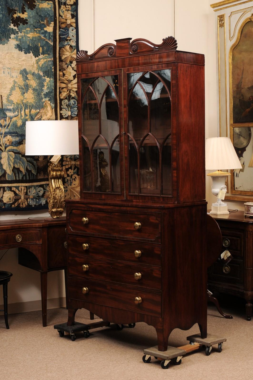 Libreria inglese Regency in mogano del XIX secolo con pomelli in ottone in vendita 9