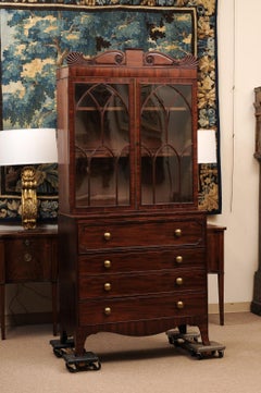 19th Century English Regency Mahogany Secretary Bookcase with Brass Knobs