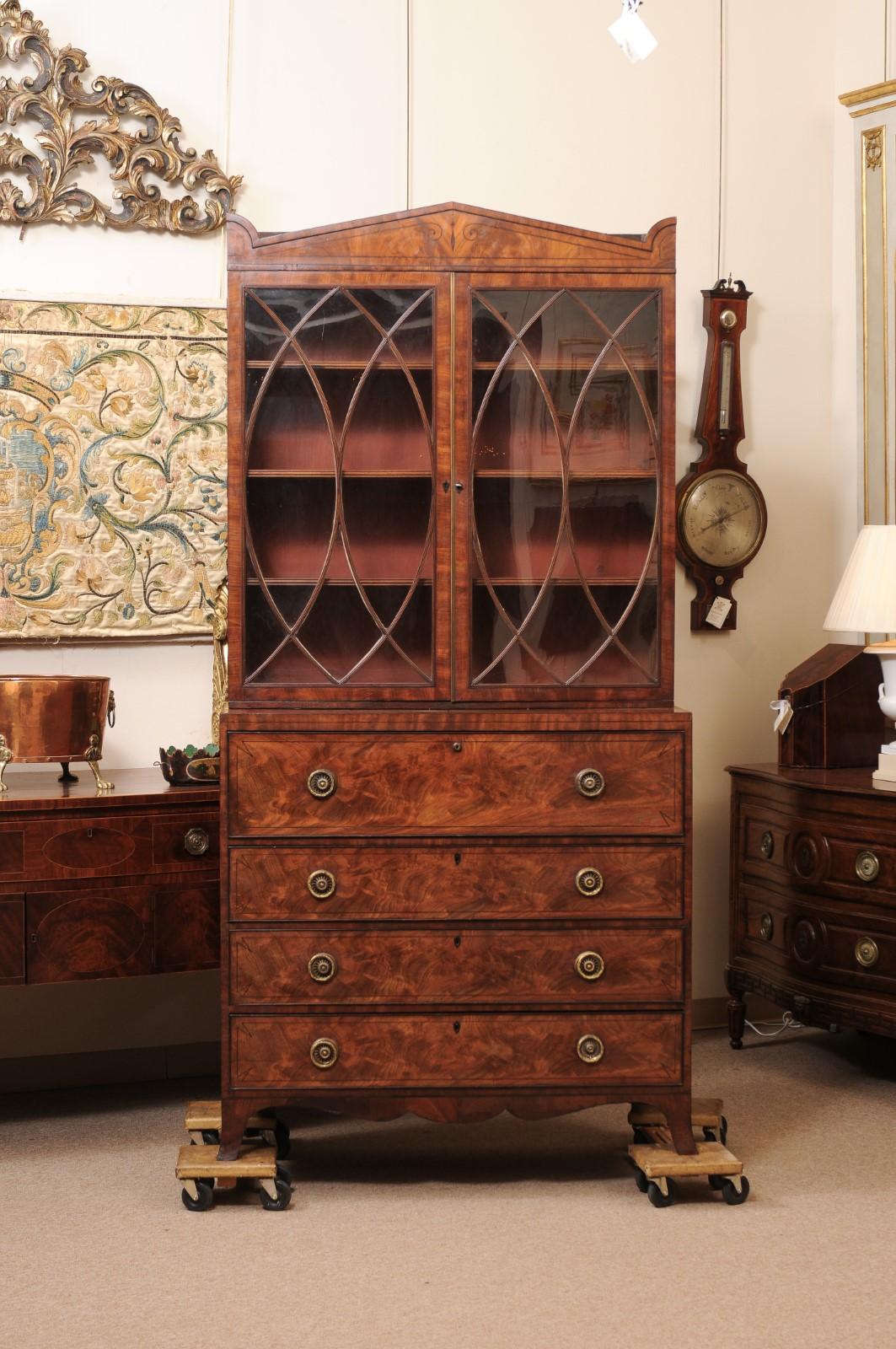 19th Century English Regency Mahogany Secretary Bookcase with Inlay 12