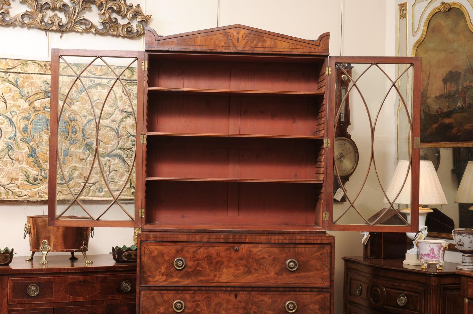 19th Century English Regency Mahogany Secretary Bookcase with Inlay 14