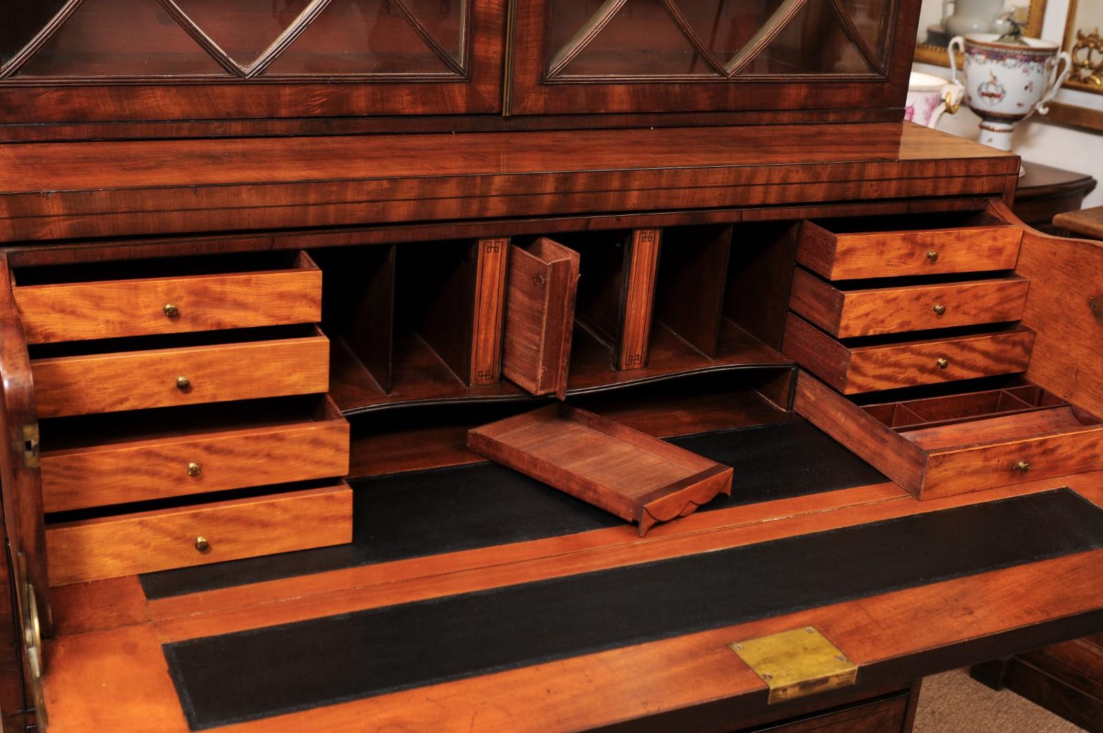 19th Century English Regency Mahogany Secretary Bookcase with Inlay 4