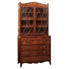 19th Century English Regency Mahogany Secretary Bookcase with Inlay