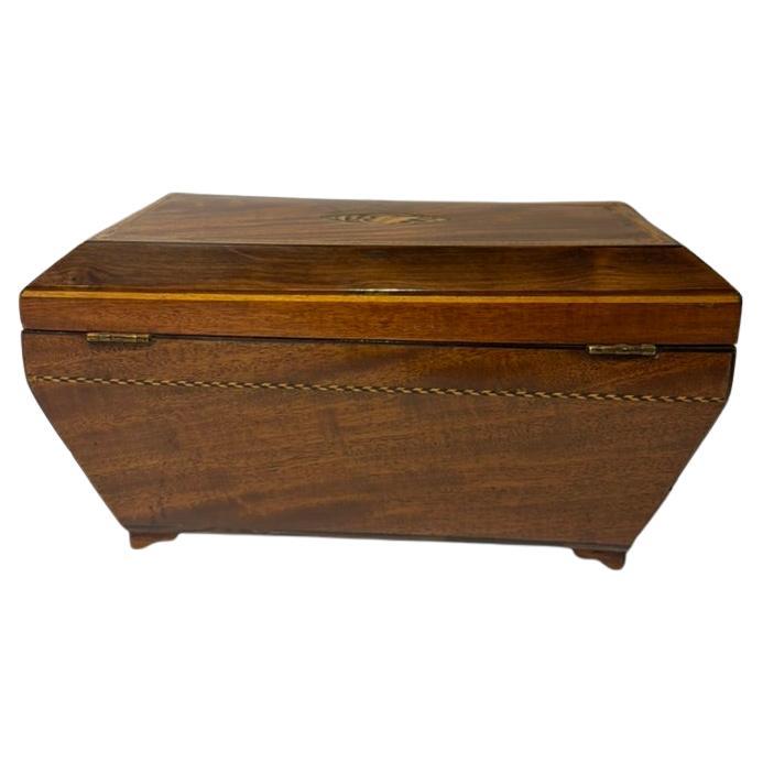 Porta tè in mogano della Reggenza inglese del XIX secolo con intarsio di conchiglia In condizioni buone in vendita a Stamford, CT