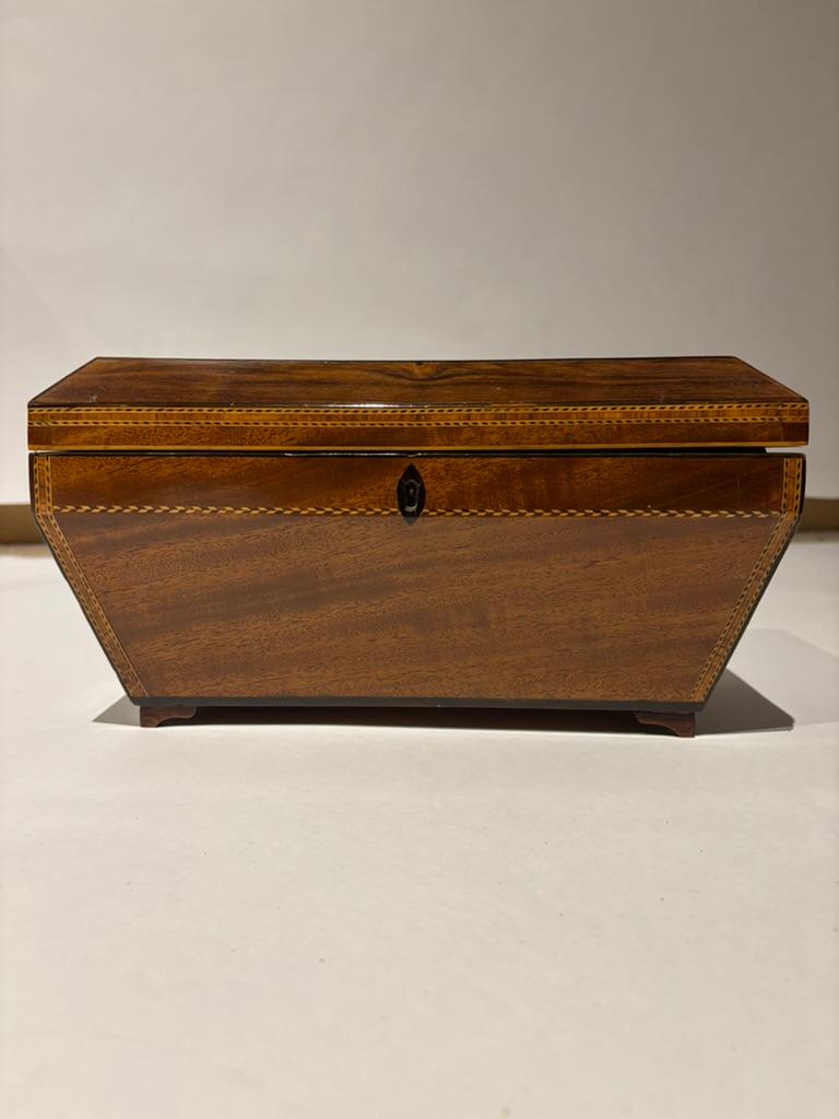 Porta tè in mogano della Reggenza inglese del XIX secolo con intarsio di conchiglia in vendita 1